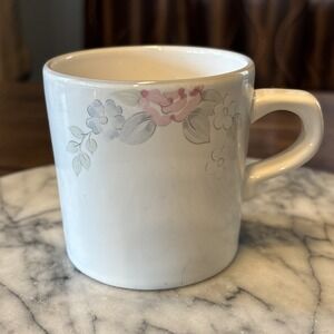 VTG 80s 90s Pfaltzgraff Wyndham Coffee Cup Mug Pink Gray Floral Gray Band
